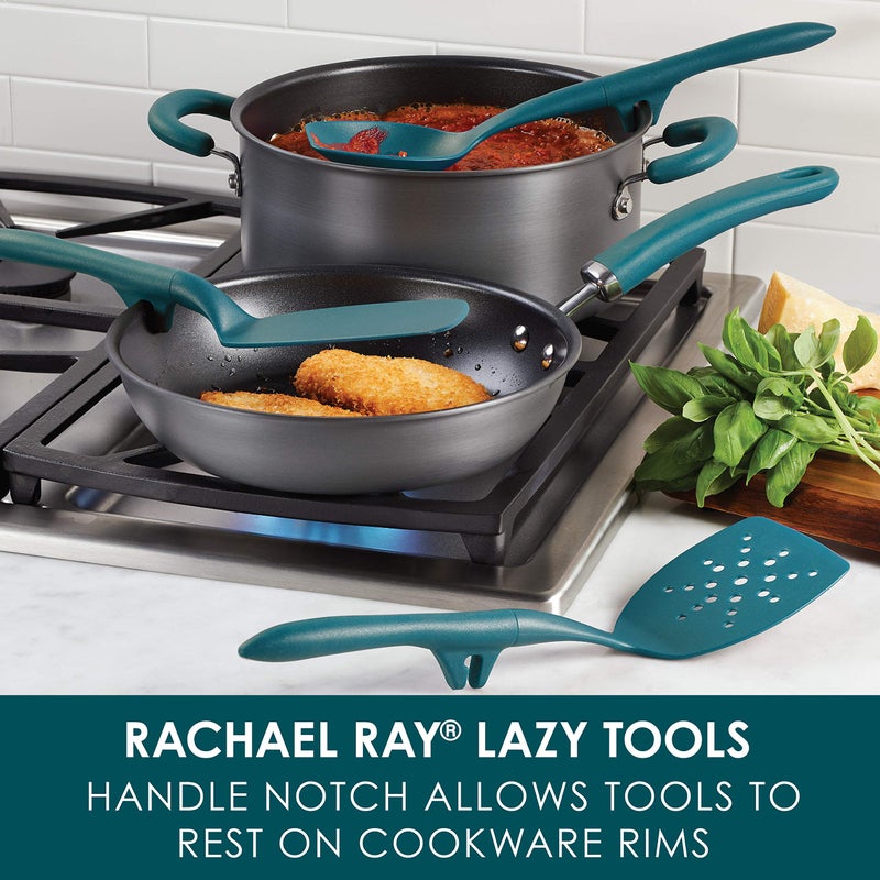 Rachael Ray Tools and Gadgets Spoon, Slotted and Solid Turners Set/ Cooking Utensils - 3 Piece, Teal Blue - Image 3